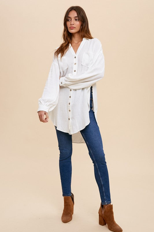 Linen Long Sleeve Button Down Top