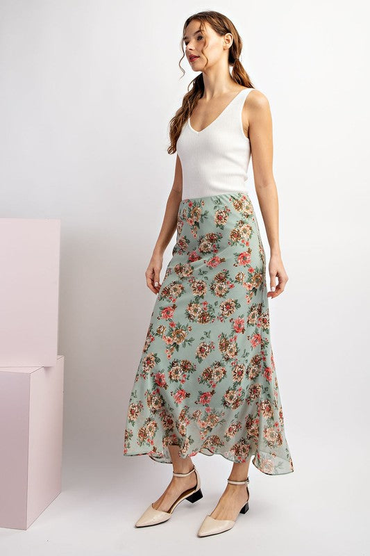 Grey floral maxi skirt best sale